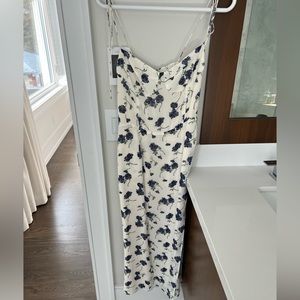Reformation Cream Slip Dress with Navy Floral Print